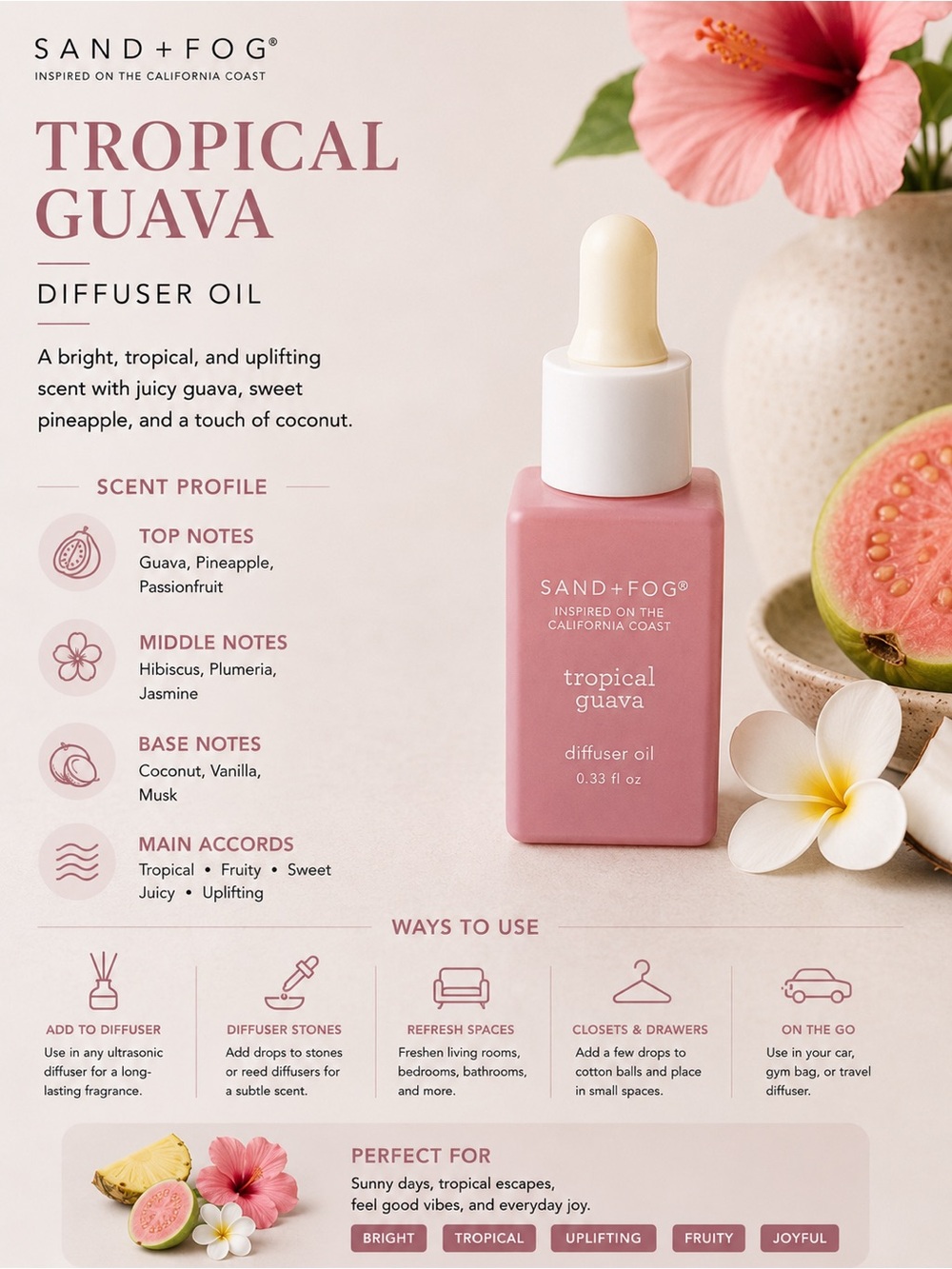 SAND+FOG Tropical Guava Luxurious Diffuser Oil - Pink 0.33 fl oz
